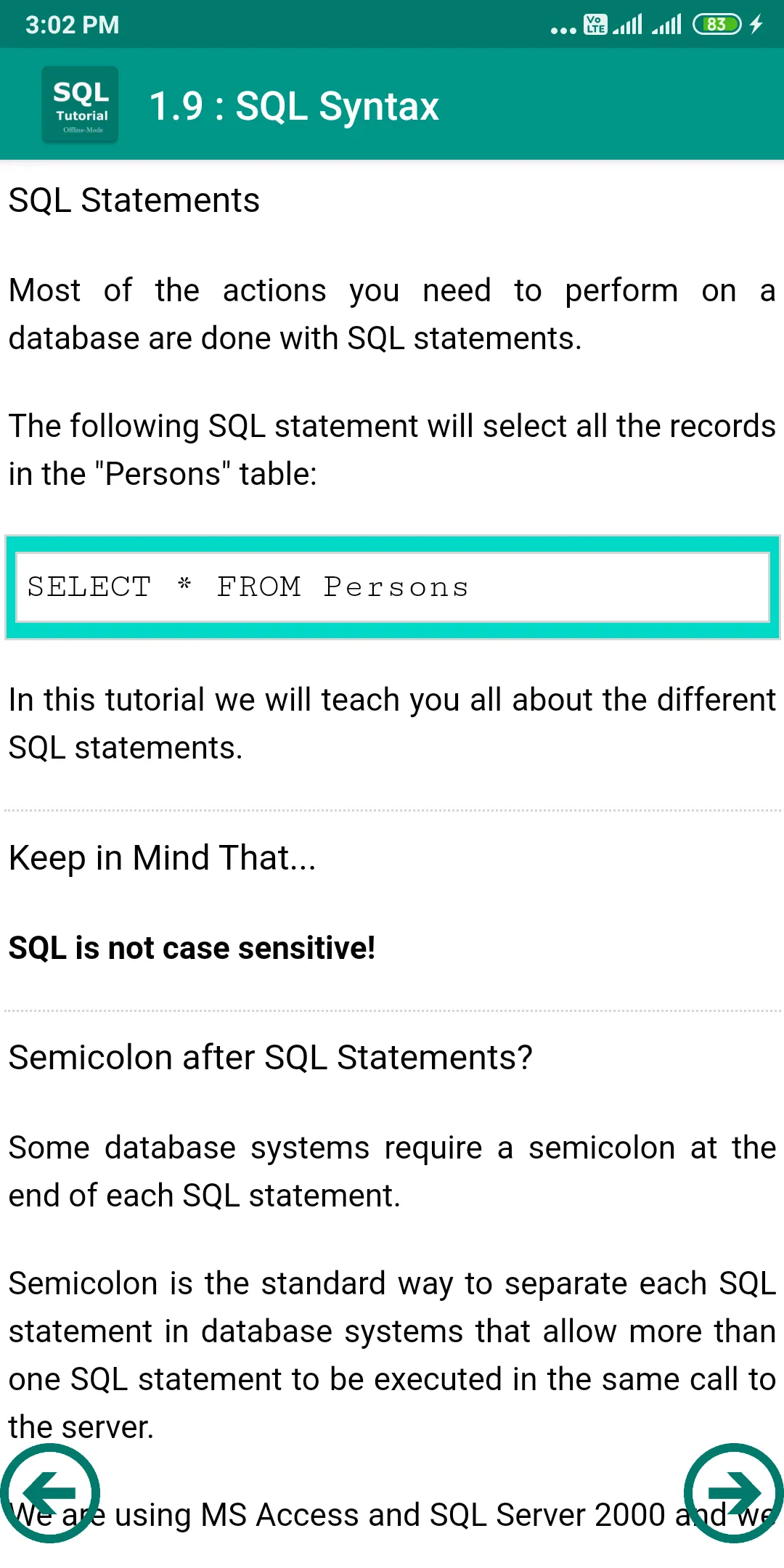 SQL Tutorial | Indus Appstore | Screenshot