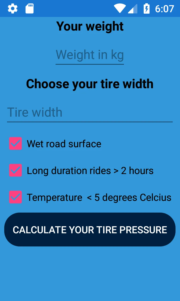 Bike tire pressure calculator | Indus Appstore | Screenshot