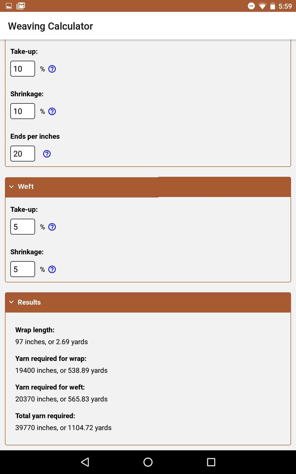 Weaving Calculator | Indus Appstore | Screenshot