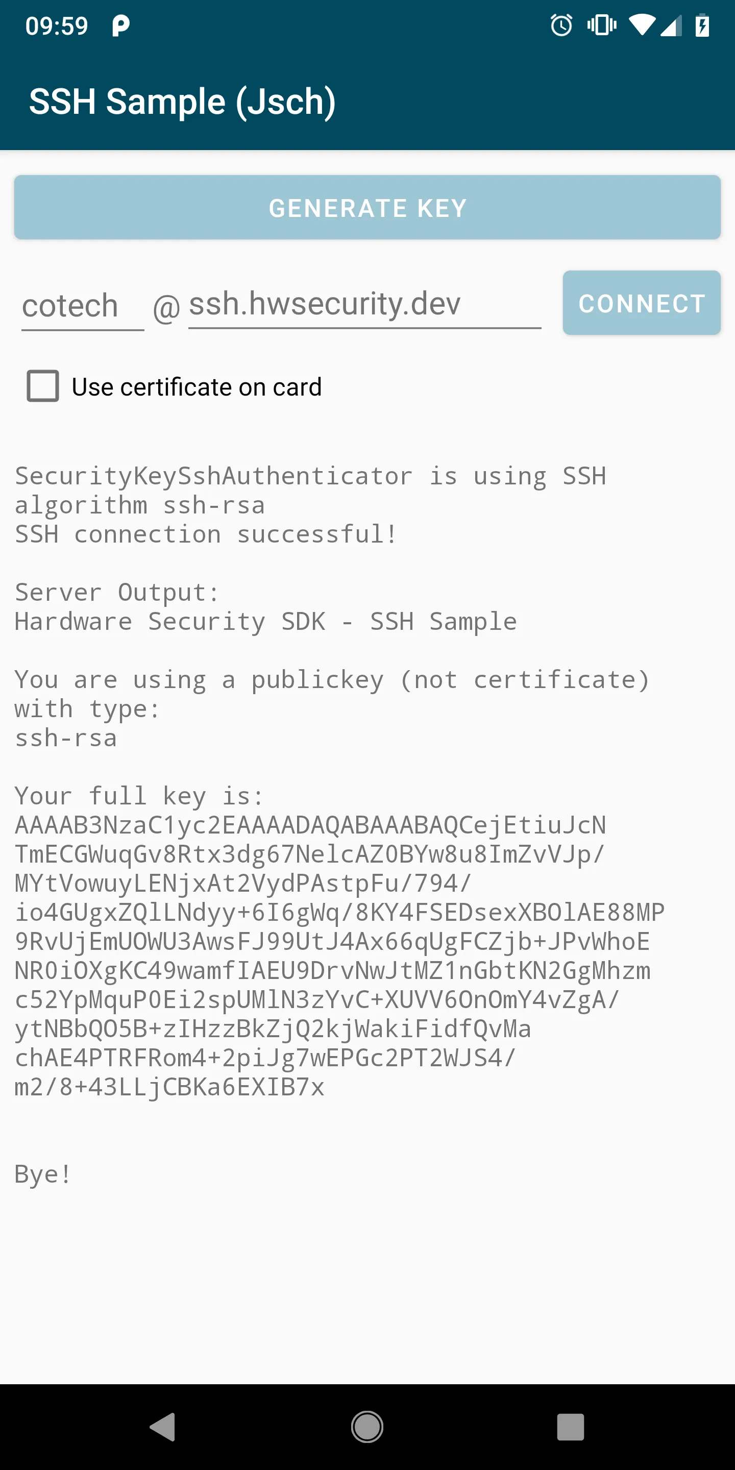 SSH Example for PGP & PIV Card | Indus Appstore | Screenshot