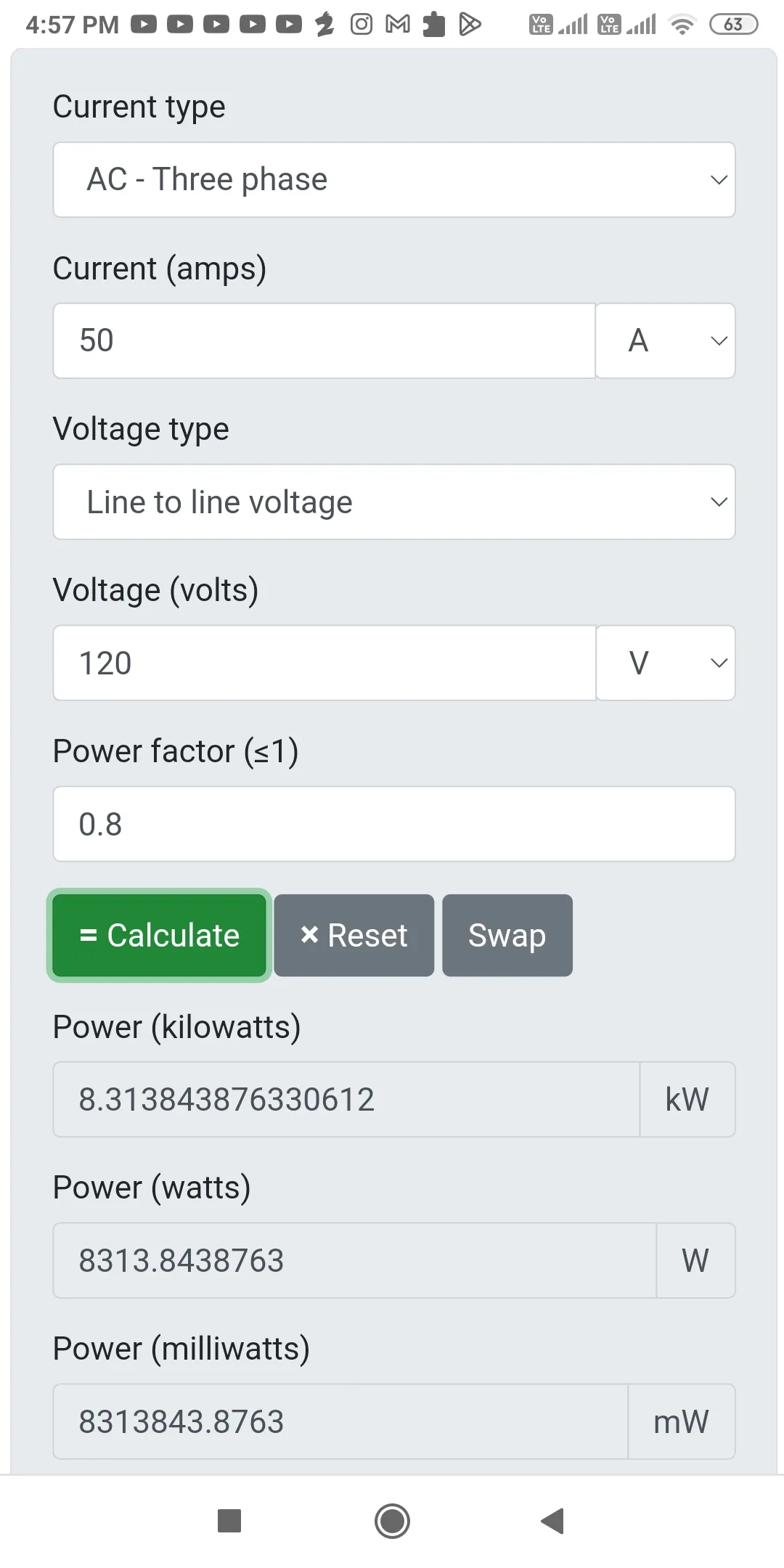 Amps to Kilowatts Calculator | Indus Appstore | Screenshot