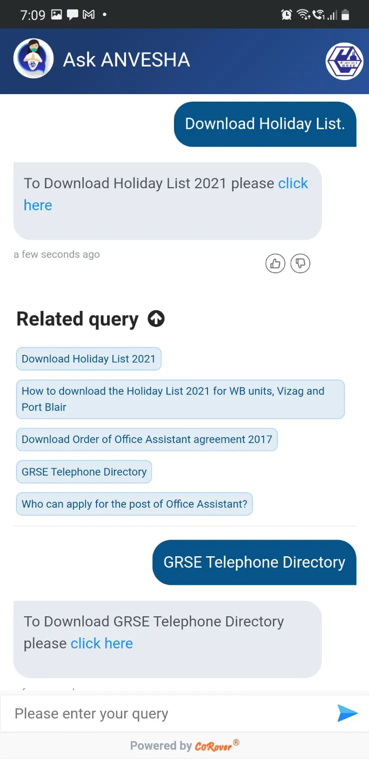 AskANVESHA - GRSE HR ChatBot p | Indus Appstore | Screenshot