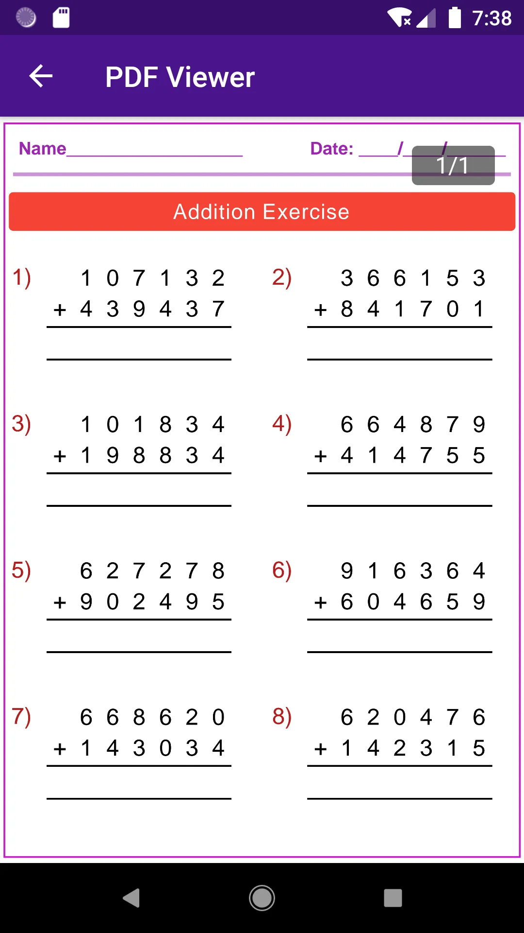 Math Long Addition | Indus Appstore | Screenshot