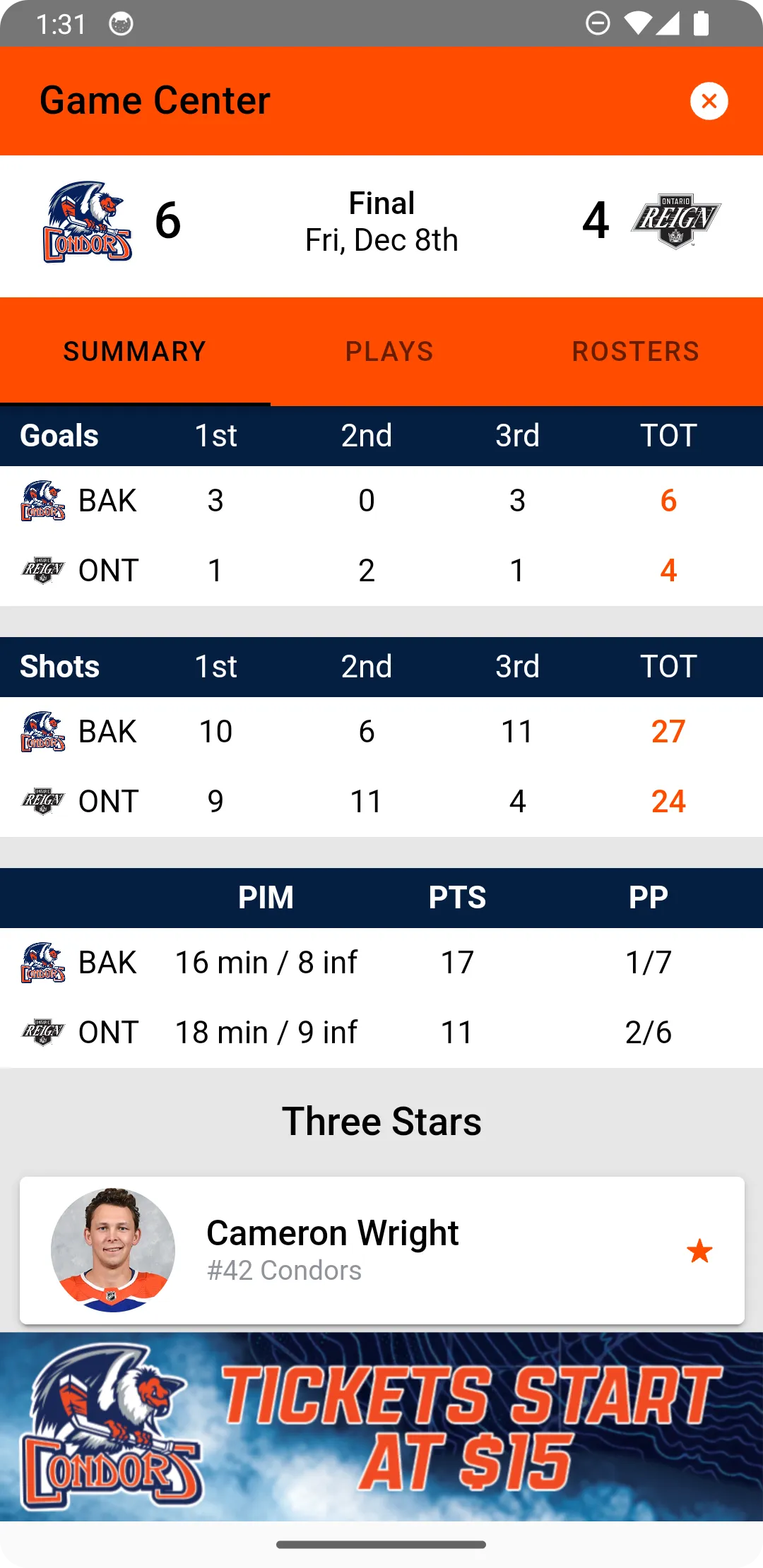 Bakersfield Condors | Indus Appstore | Screenshot