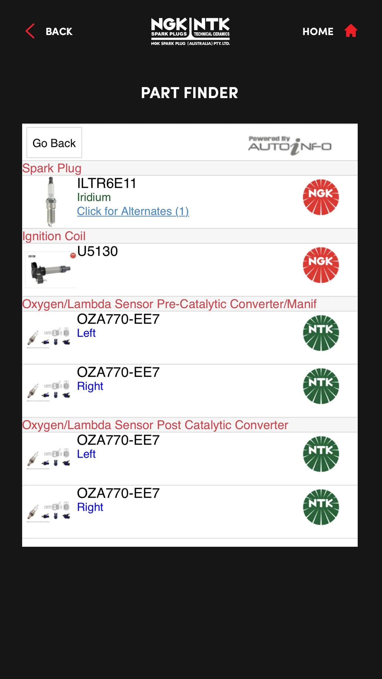 NGK PART FINDER AU | Indus Appstore | Screenshot