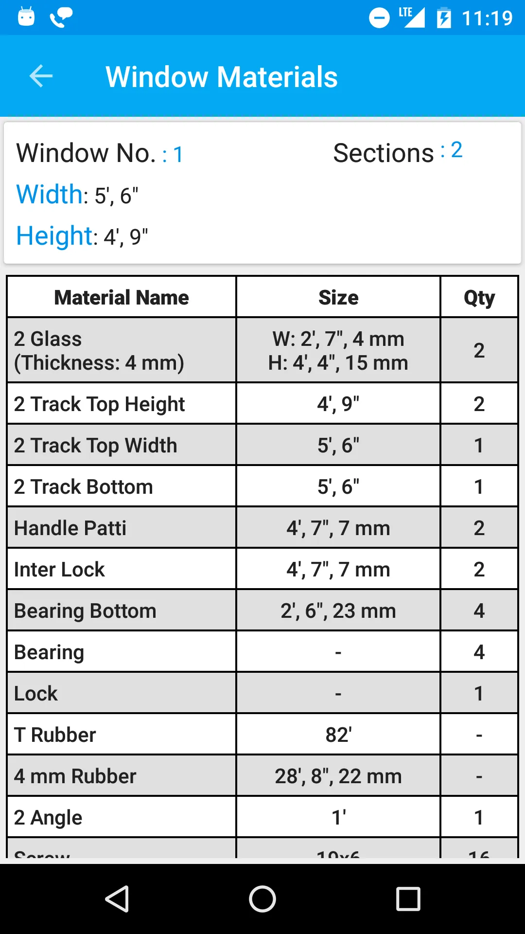 Section Window Materials Calcu | Indus Appstore | Screenshot