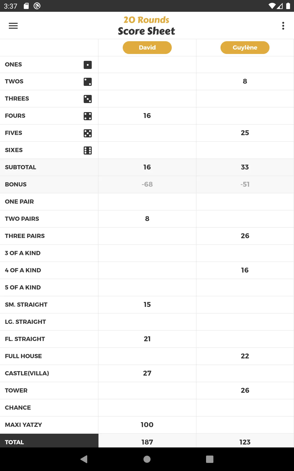 20 Rounds Score Sheet | Indus Appstore | Screenshot