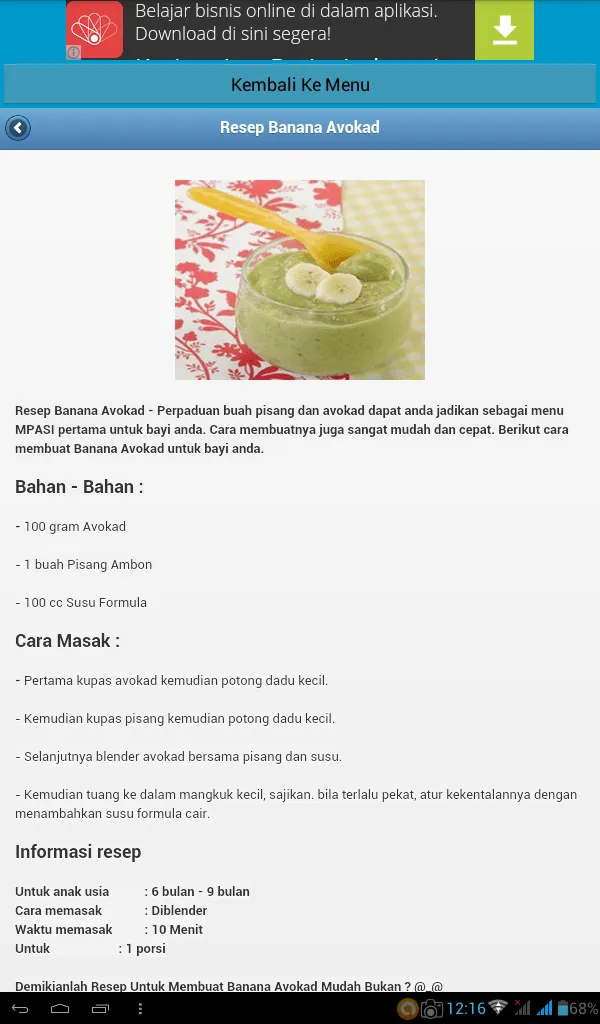 Resep Makanan Bayi Sehat Gizi | Indus Appstore | Screenshot