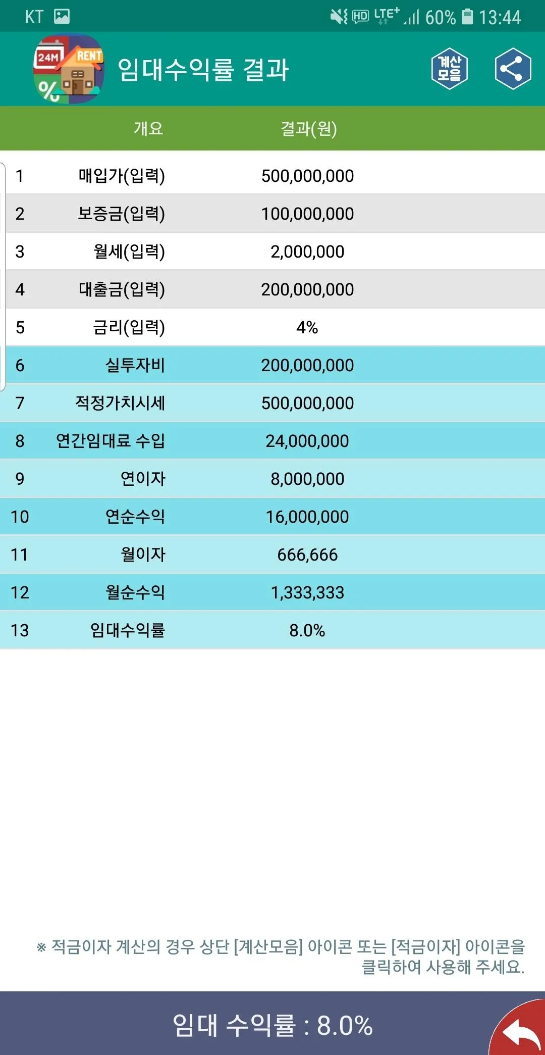 임대수익률계산기 (부동산투자수익률계산기) | Indus Appstore | Screenshot