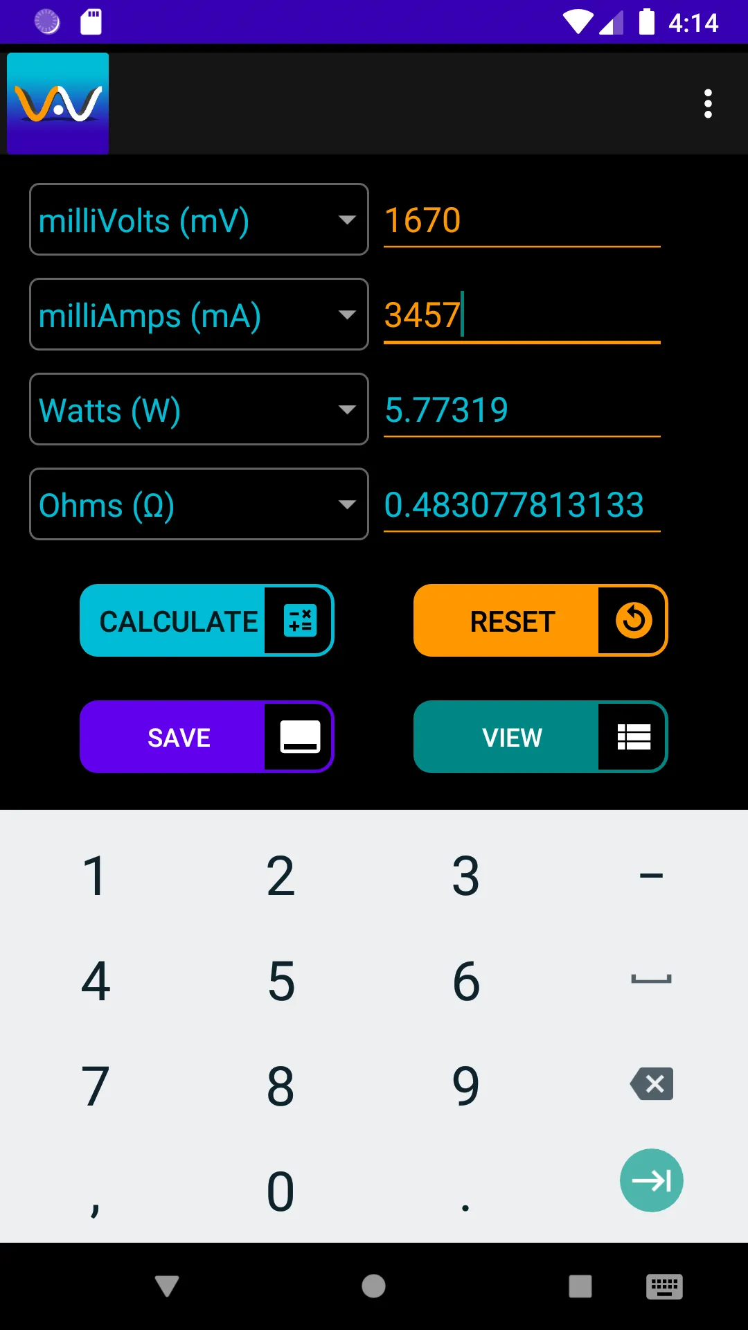 Volt Amp Watt Calculator | Indus Appstore | Screenshot