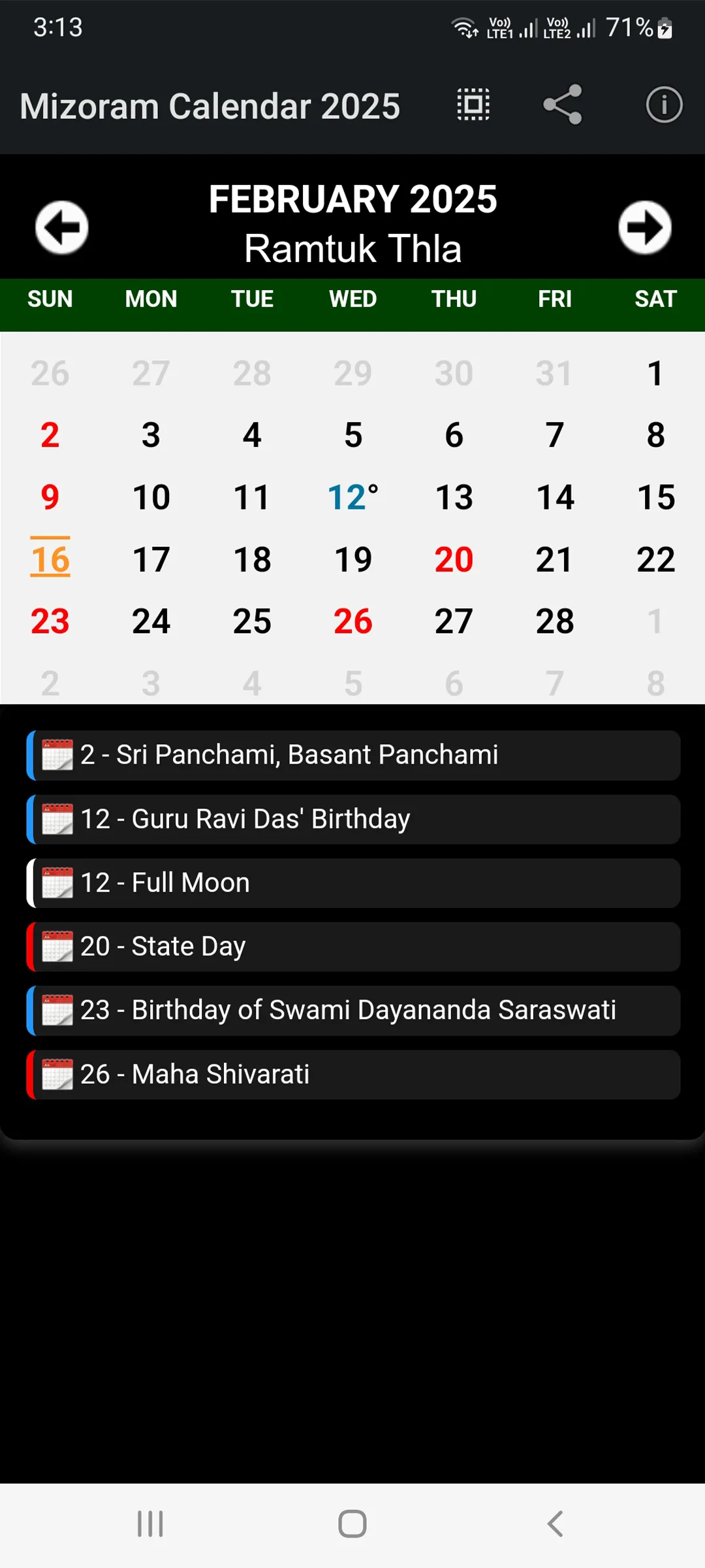 Mizoram Calendar 2025 | Indus Appstore | Screenshot