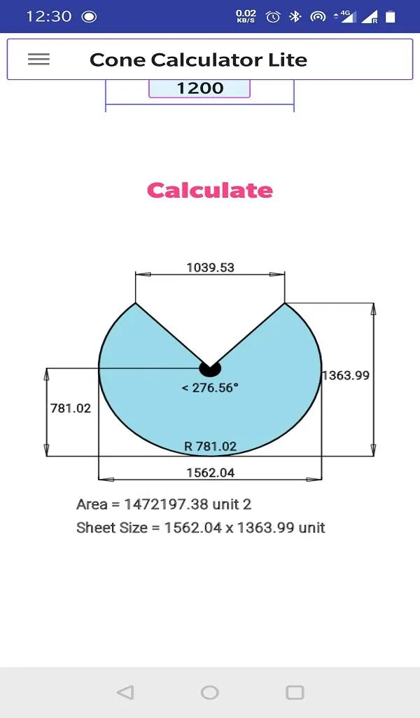 Cone Calculator Lite | Indus Appstore | Screenshot