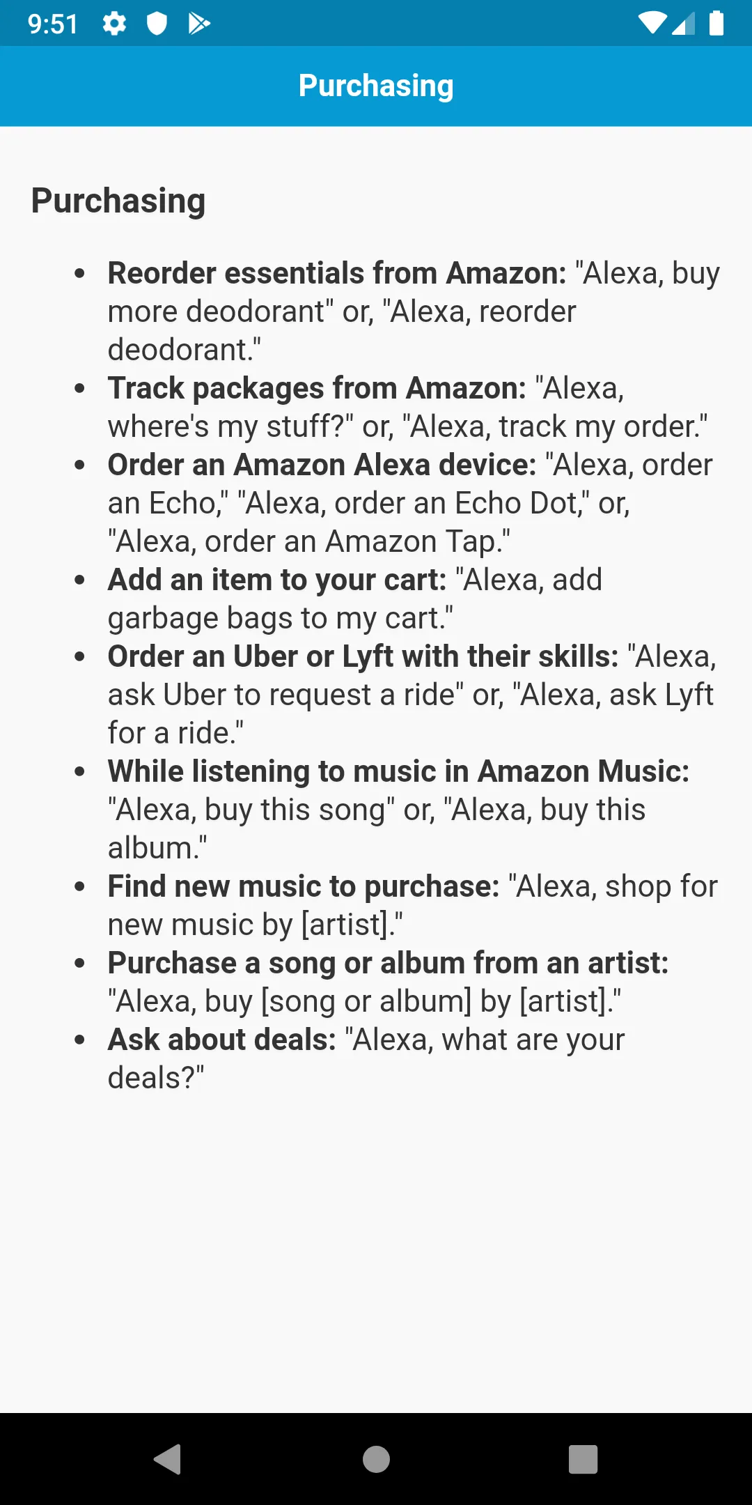 Command list for Alexa | Indus Appstore | Screenshot