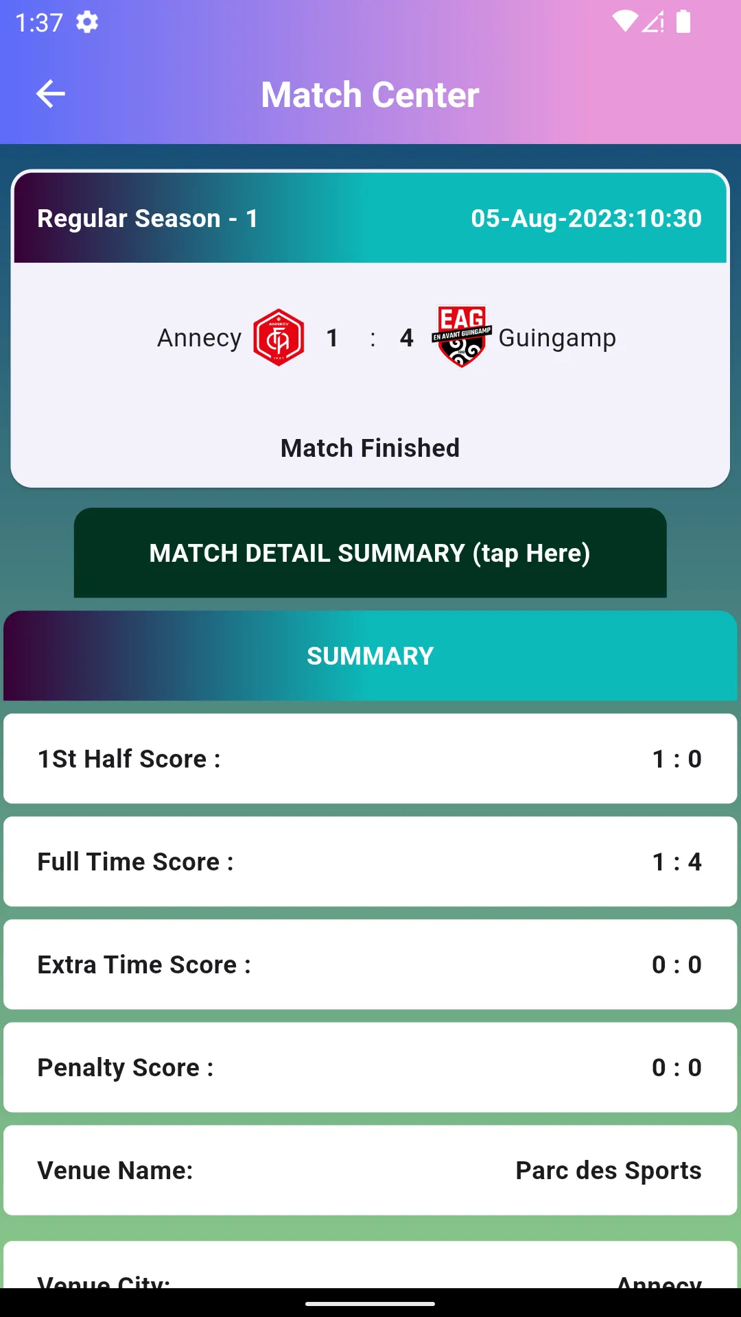 France Ligue 2 Live Score | Indus Appstore | Screenshot