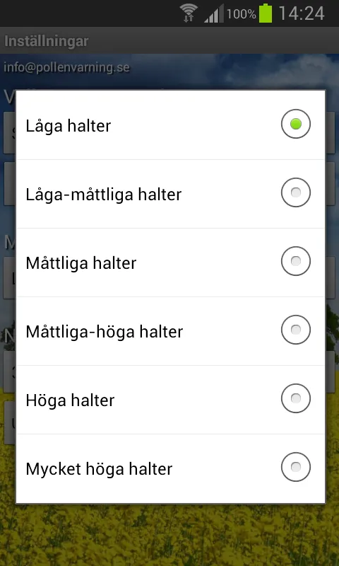 Pollen allergy warning Sweden | Indus Appstore | Screenshot