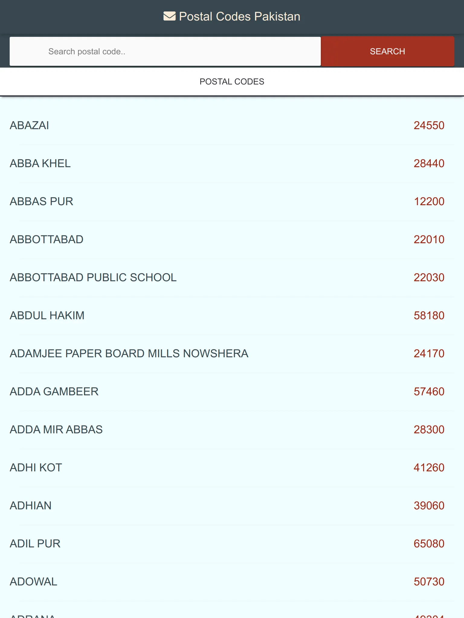 Postal Codes Pakistan | Indus Appstore | Screenshot