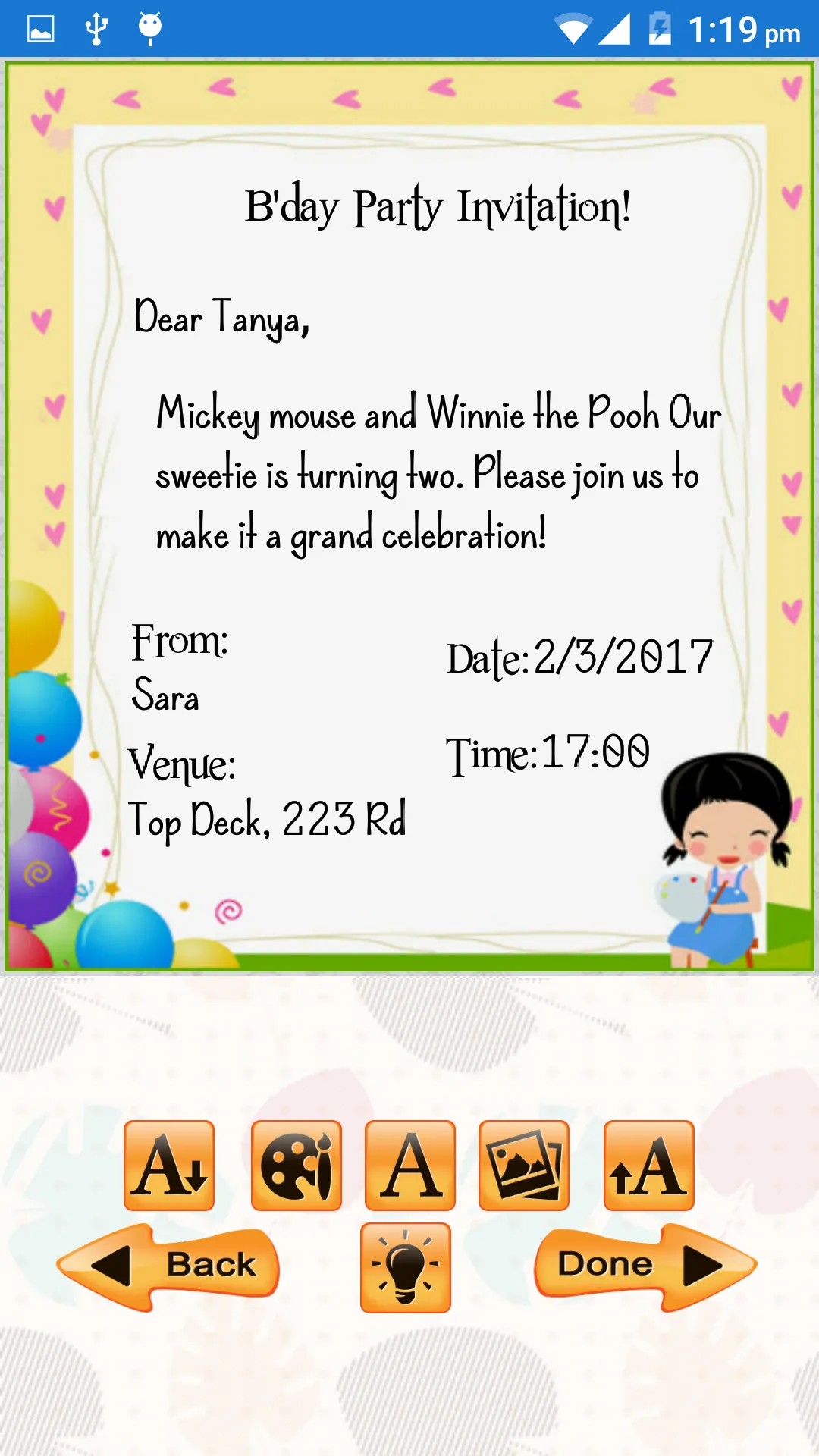 Kids Birthday Invitation Maker | Indus Appstore | Screenshot