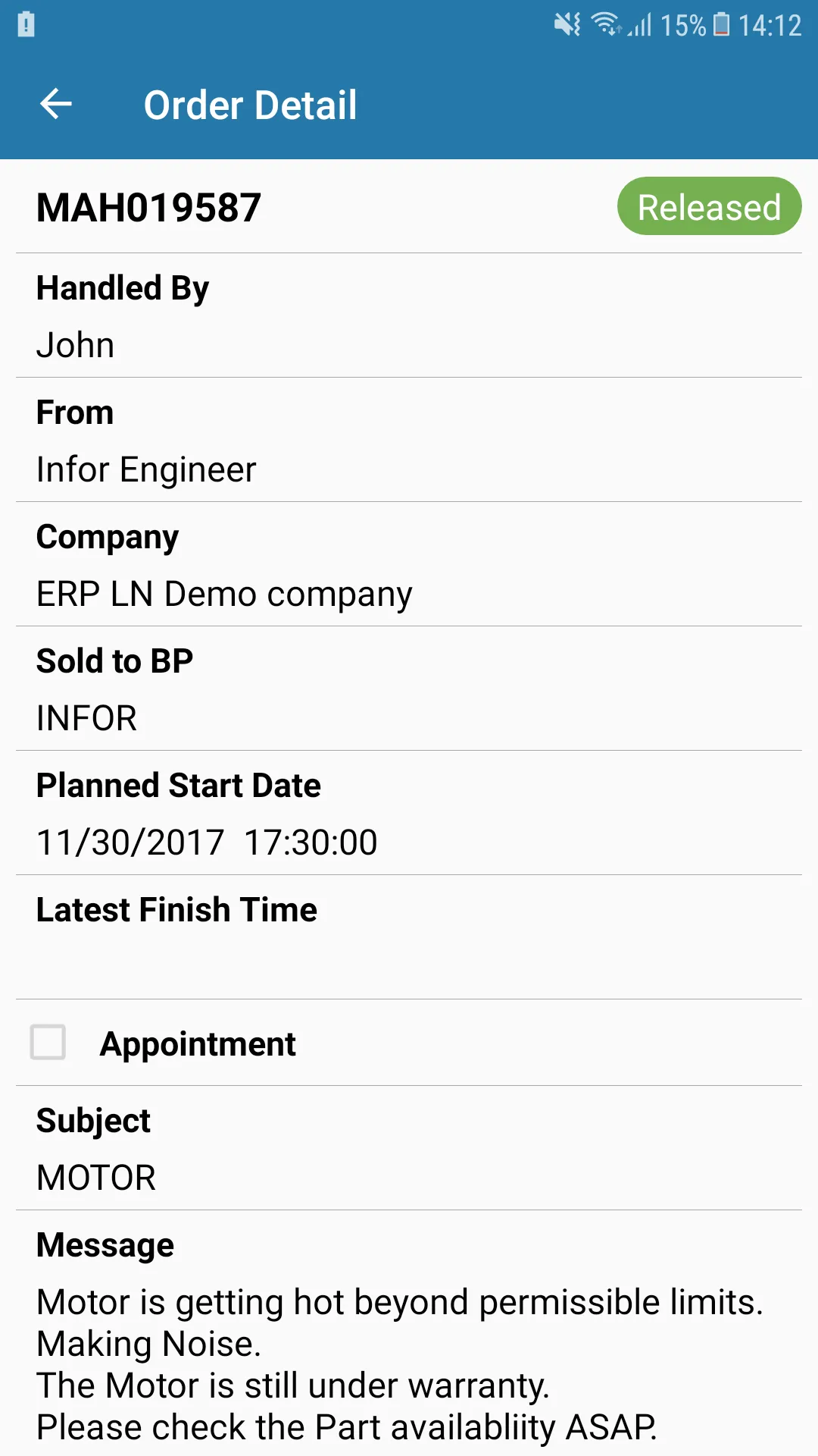 Infor LN Service Requests | Indus Appstore | Screenshot