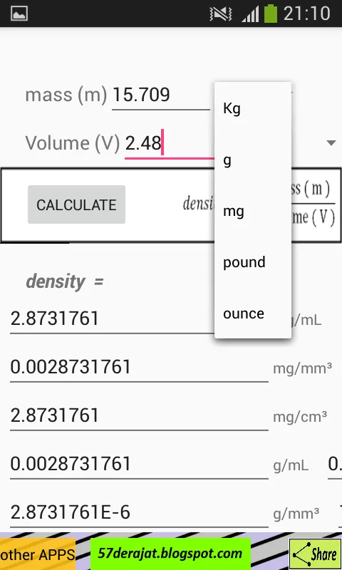 Density Calculator | Indus Appstore | Screenshot