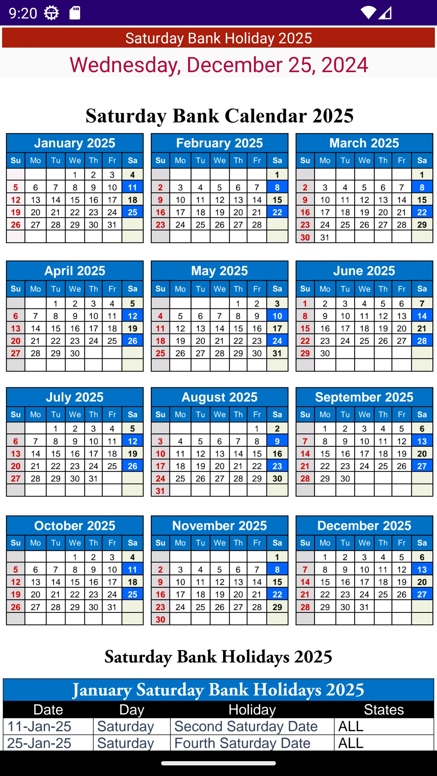 Bank Holiday Calendar 2025 | Indus Appstore | Screenshot