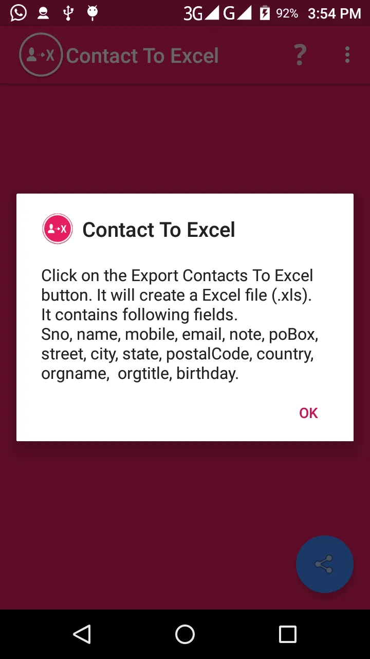 Contact To Excel | Indus Appstore | Screenshot