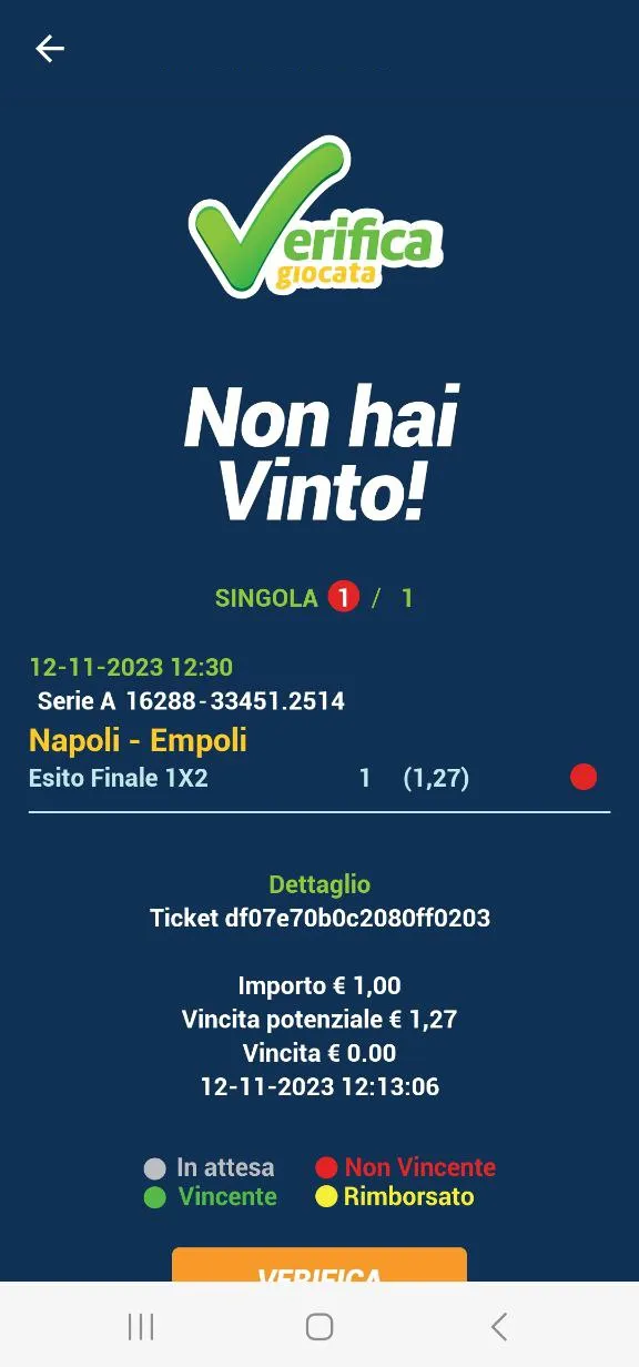Verifica Giocata - Scommessa | Indus Appstore | Screenshot