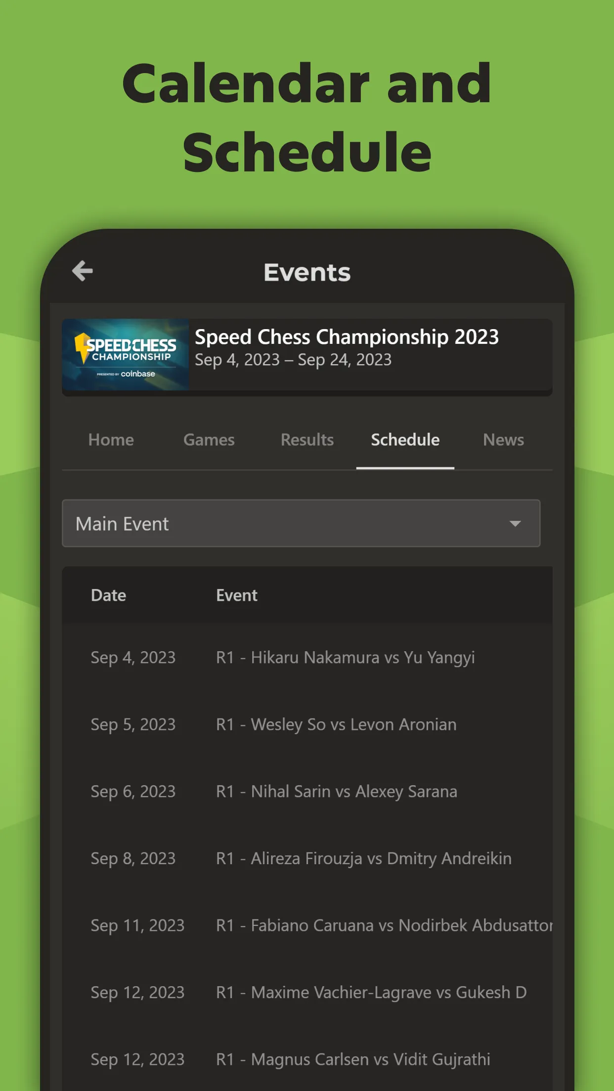 Chess Events: Games & Results | Indus Appstore | Screenshot