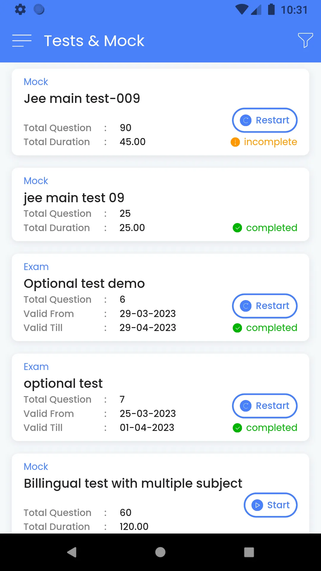 Online Exam Demo | Indus Appstore | Screenshot