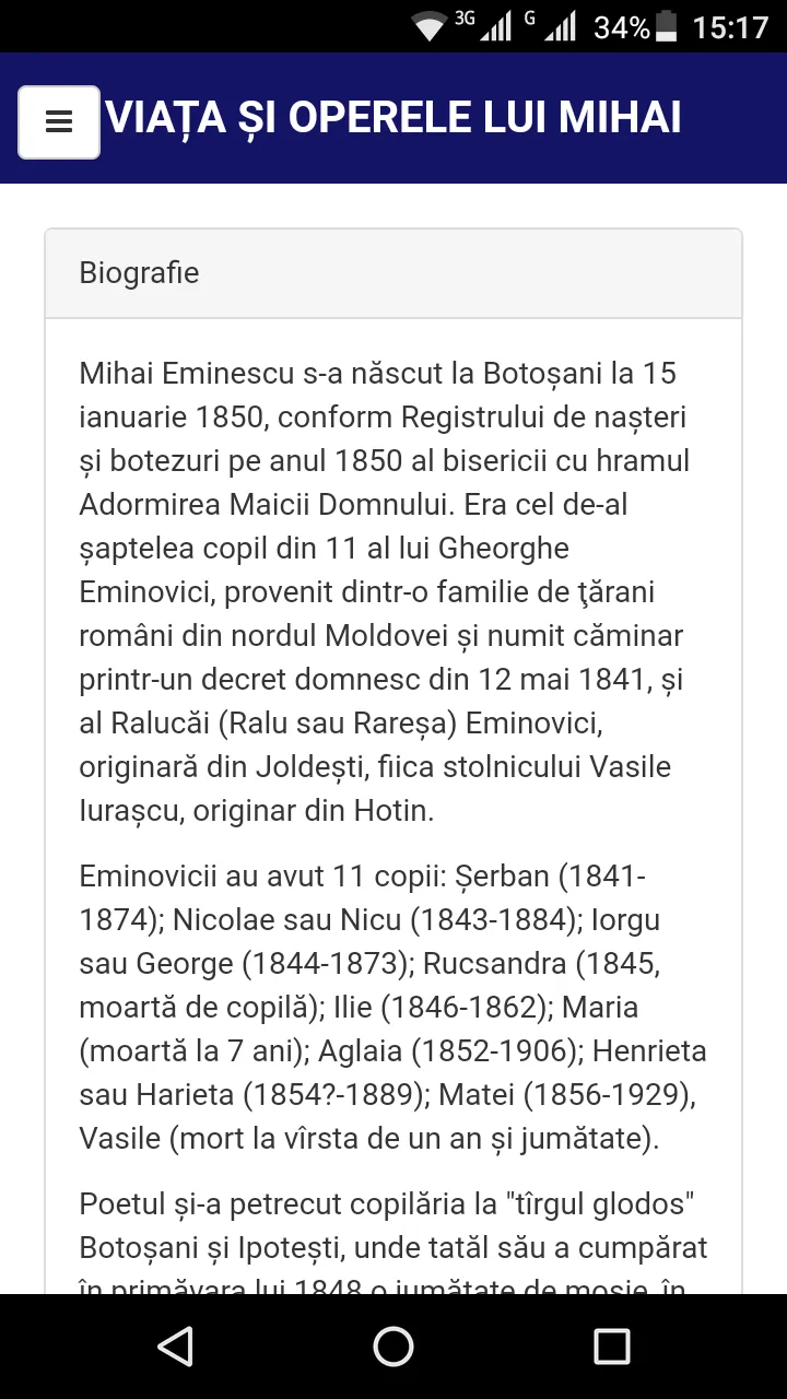 Viața/opera Mihai Eminescu | Indus Appstore | Screenshot