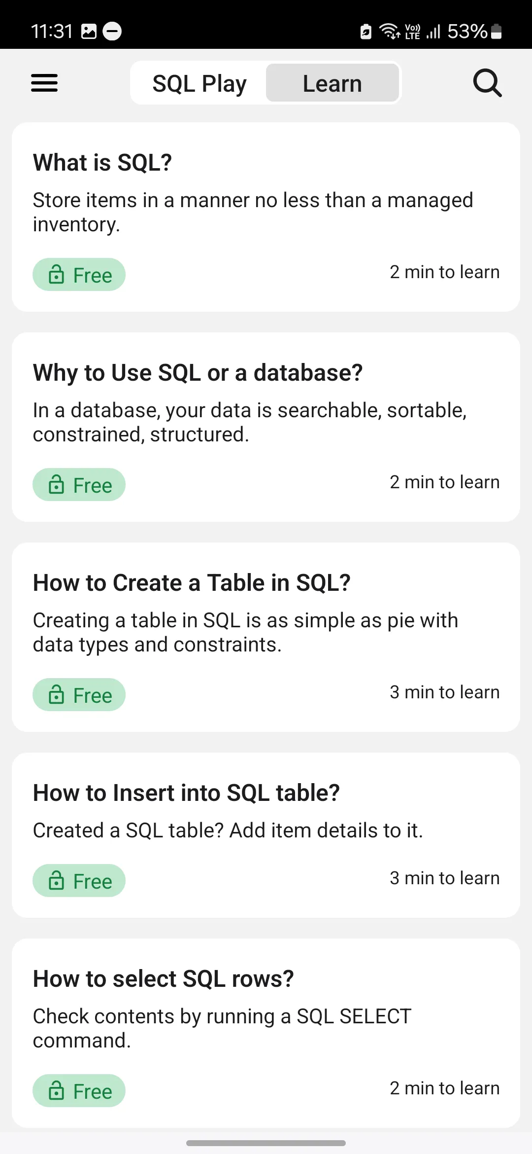 SQL Play — Learn SQL | Indus Appstore | Screenshot