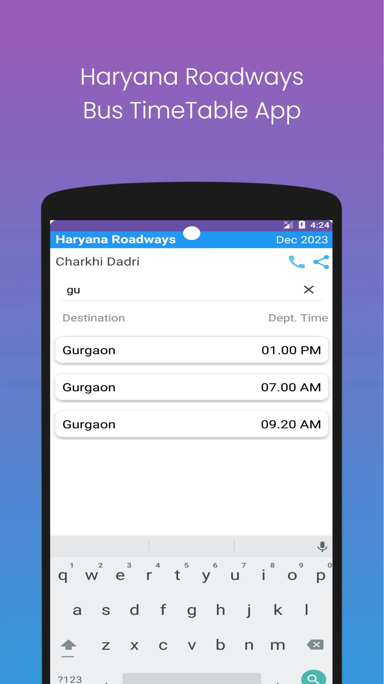 Haryana Roadways Bus Timetable | Indus Appstore | Screenshot