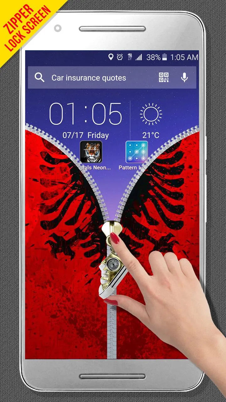 Albania Flag Zipper LockScreen | Indus Appstore | Screenshot