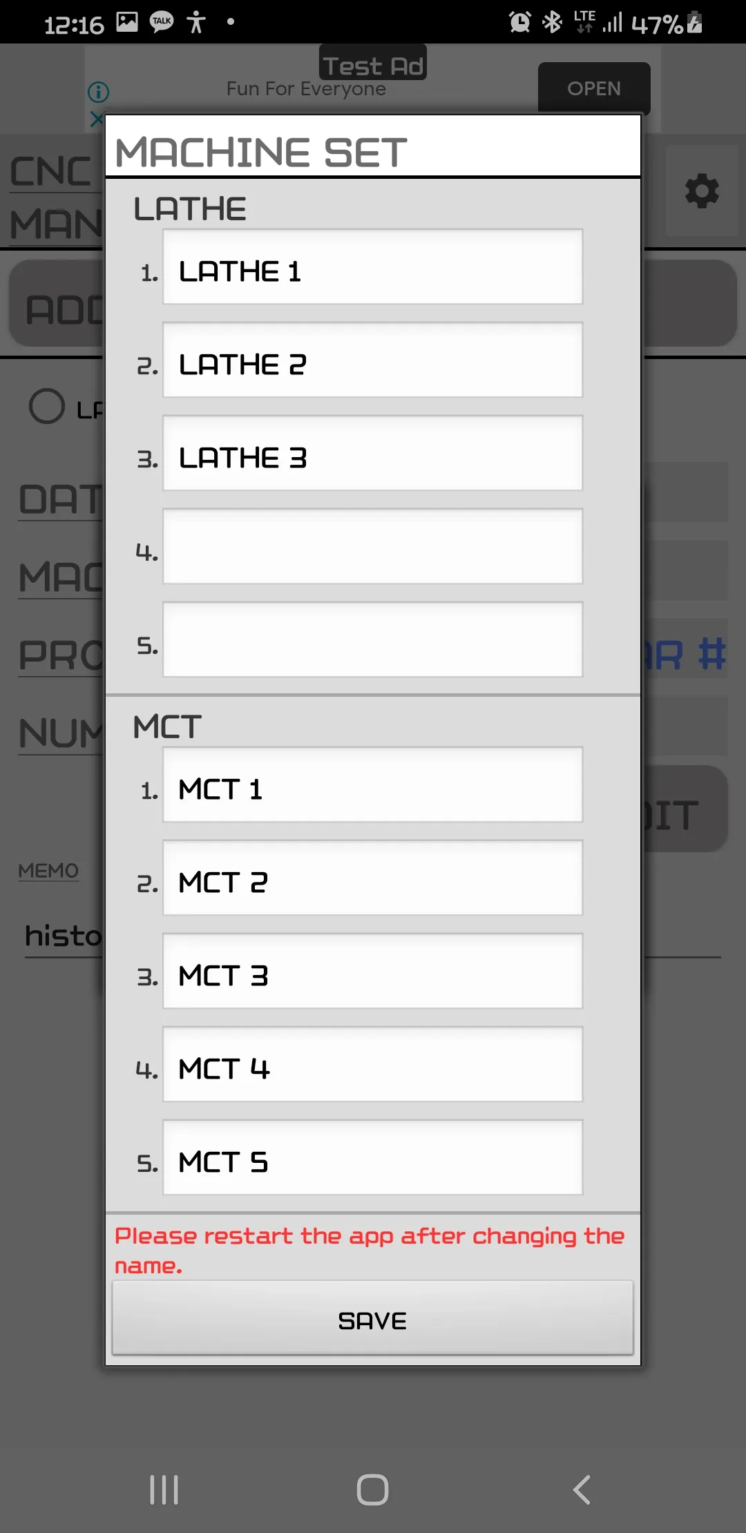 CNC SETUP LIST | Indus Appstore | Screenshot