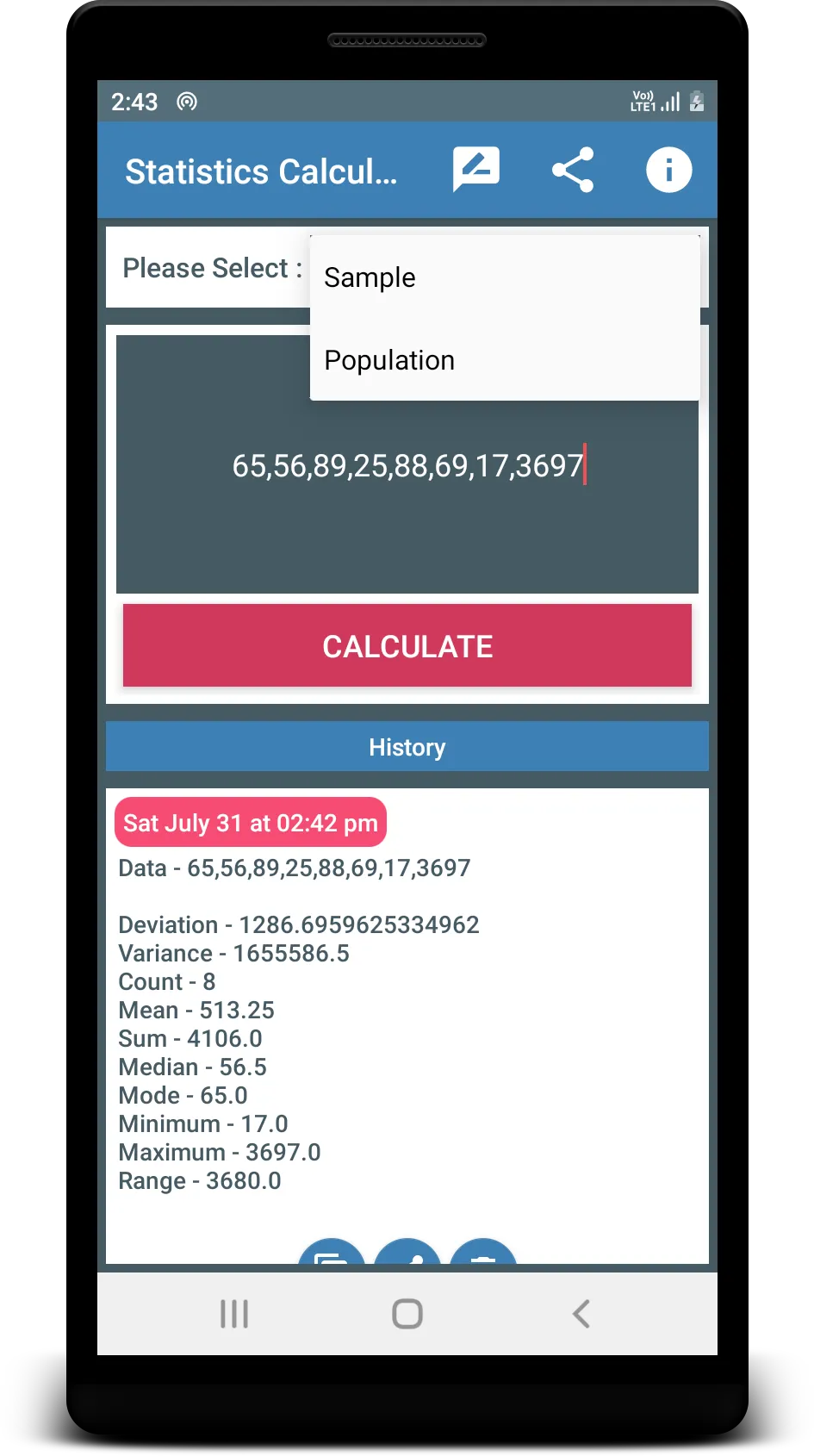 Statistics Calculator | Indus Appstore | Screenshot