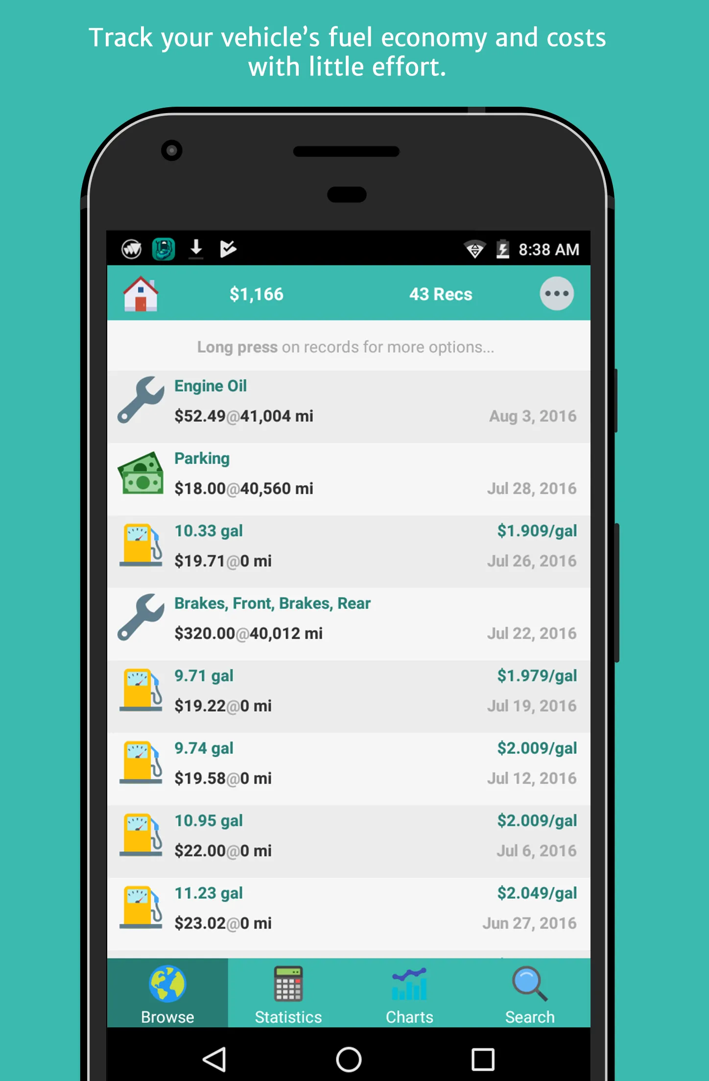aCar - Car Management, Mileage | Indus Appstore | Screenshot