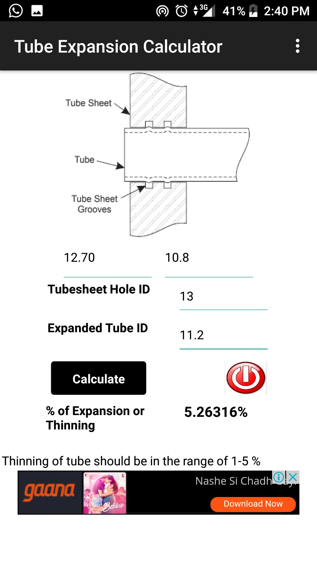 Tube Expansion Calculator | Indus Appstore | Screenshot