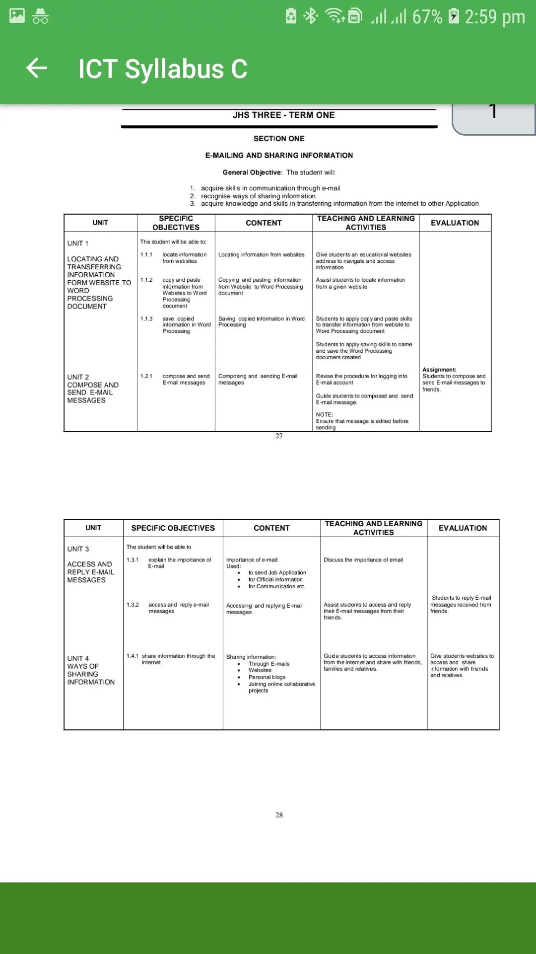 JHS ICT Syllabus | Indus Appstore | Screenshot