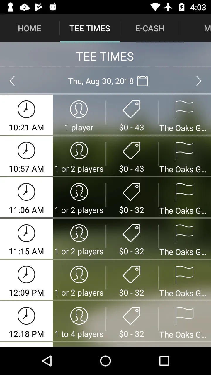 The Oaks Golf Links Tee Times | Indus Appstore | Screenshot