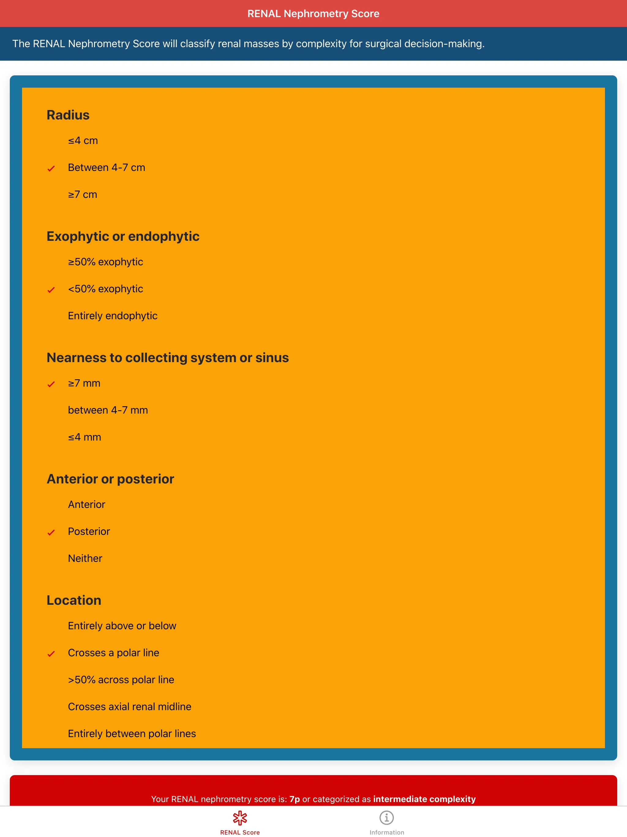 RENAL Nephrometry Score | Indus Appstore | Screenshot