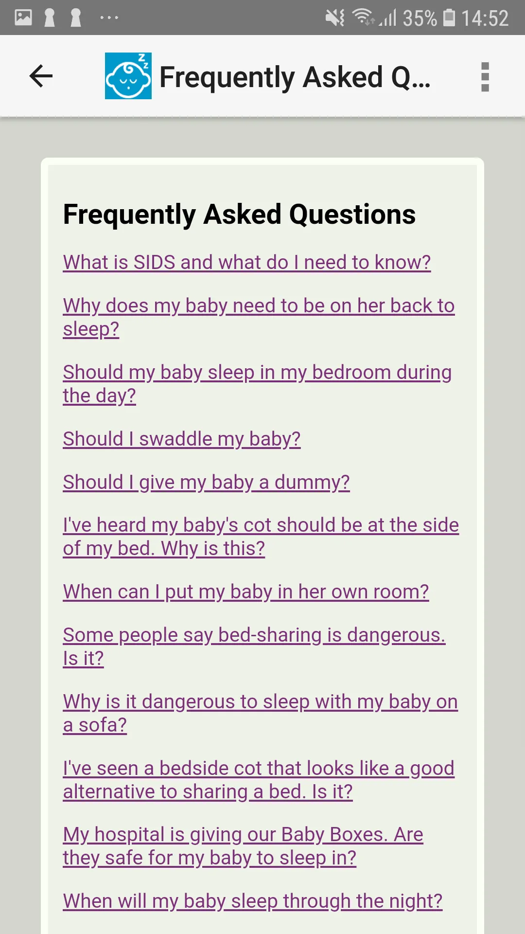 Infant Sleep Info | Indus Appstore | Screenshot