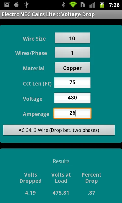 Electrc NEC Calcs Lite | Indus Appstore | Screenshot