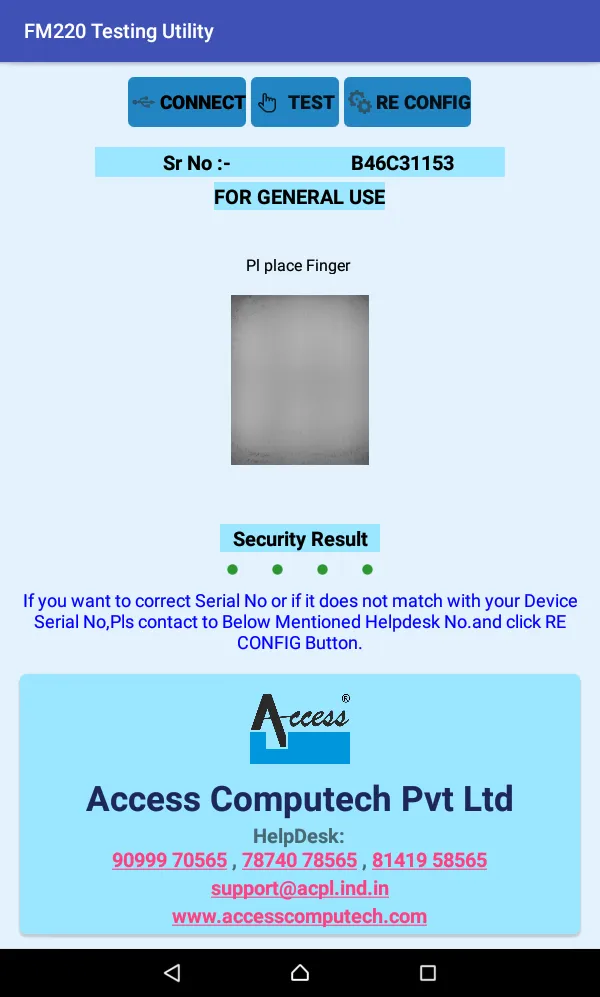 FM220 Testing Utility | Indus Appstore | Screenshot