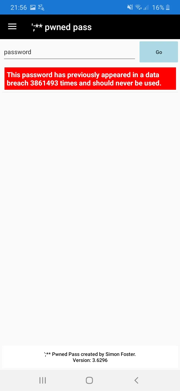 Pwned Passwords | Indus Appstore | Screenshot