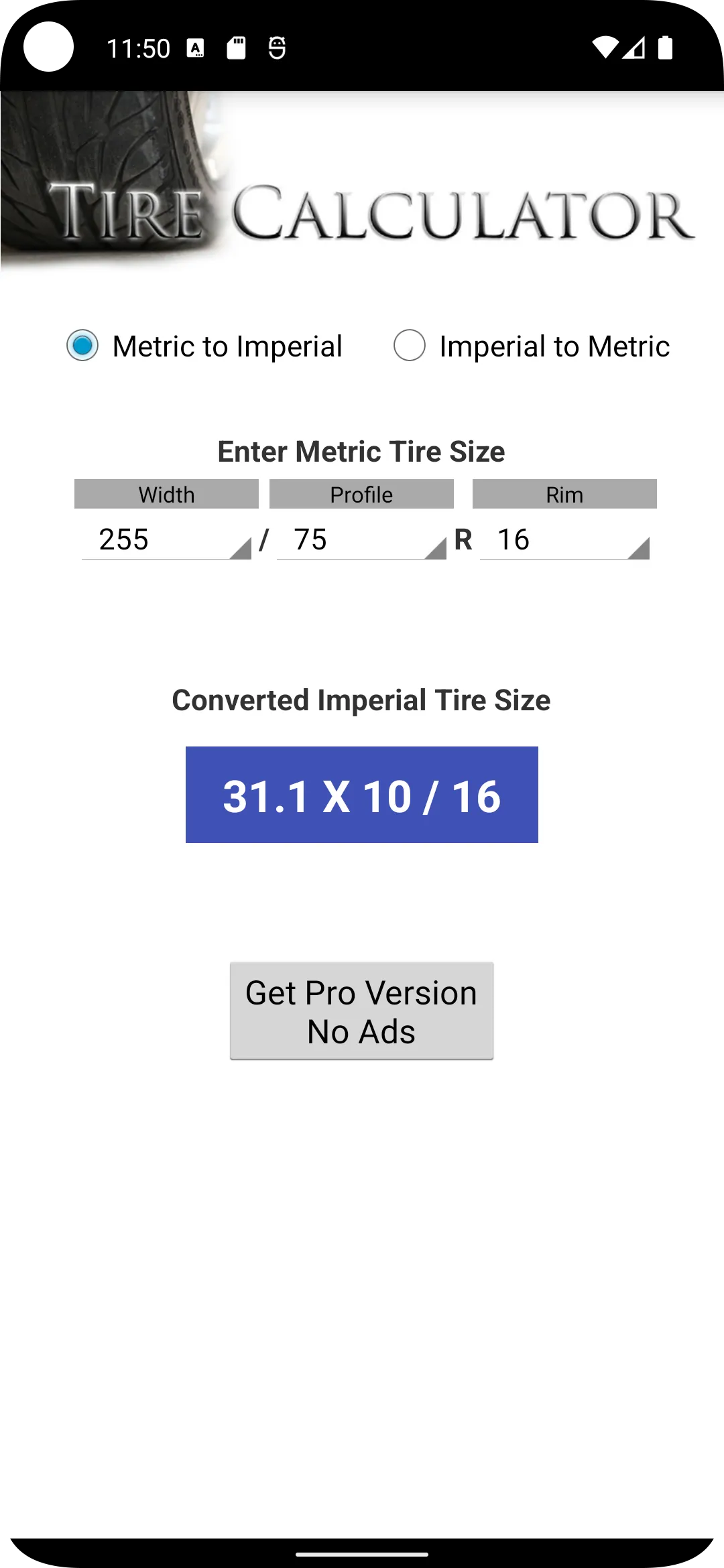 Tire Size Calculator | Indus Appstore | Screenshot