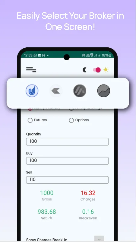 Brokerage Calc :Upstox Zerodha | Indus Appstore | Screenshot