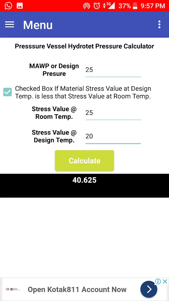 Hydrotest Pressure Calculator | Indus Appstore | Screenshot