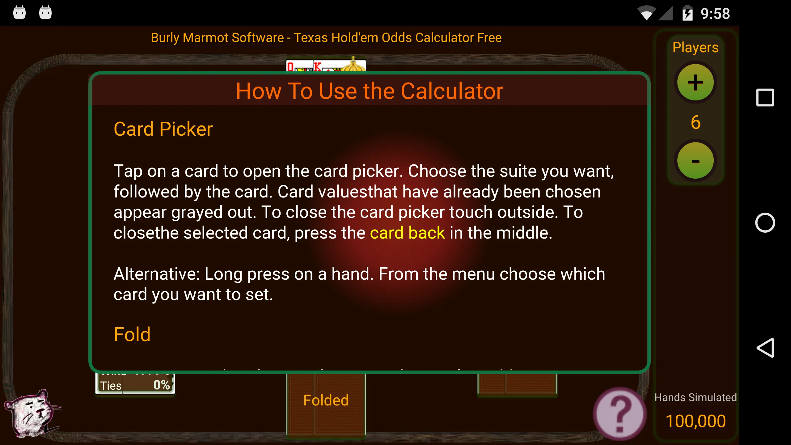 Hold'em Odds Calculator | Indus Appstore | Screenshot