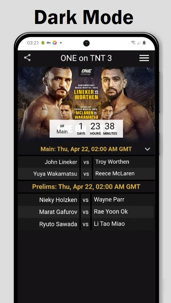 MMA Fight Cards | Indus Appstore | Screenshot