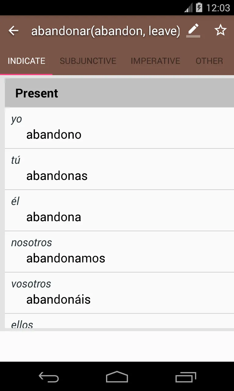 Spanish verb conjugation | Indus Appstore | Screenshot