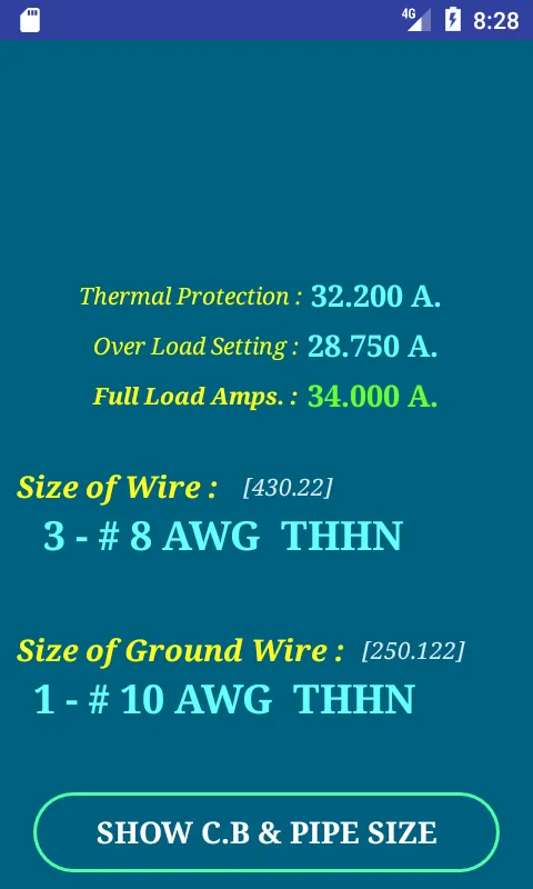 NEC Conductor Size Calculator | Indus Appstore | Screenshot